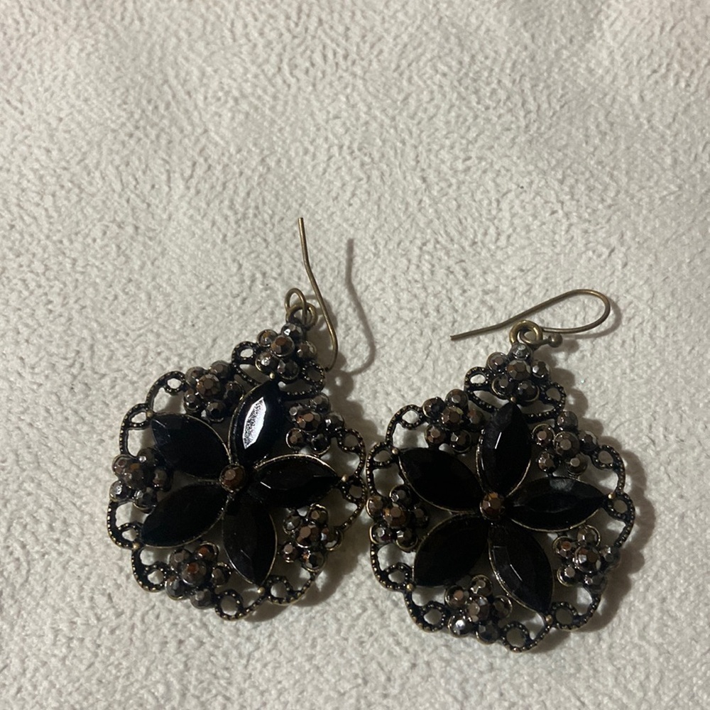Black with Rhinestone Earrings​ - Picture 4 of 4